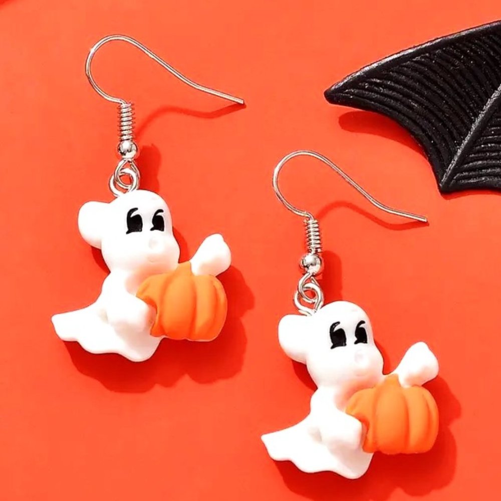 Ghost Earrings Halloween Pumpkin Dangle Cute Party Costume Puffy Costume Fun